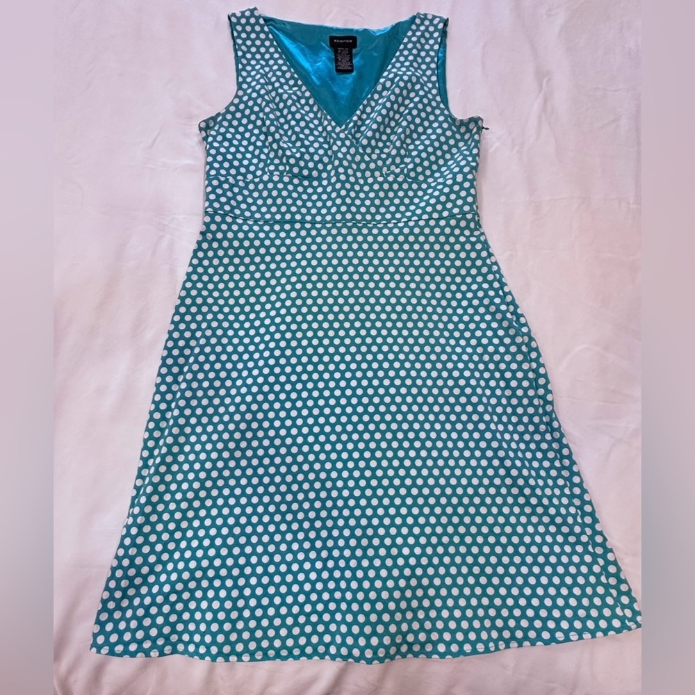 Women's "Spence" Brand Turquoise & White Polka Dot Dress Size 14
